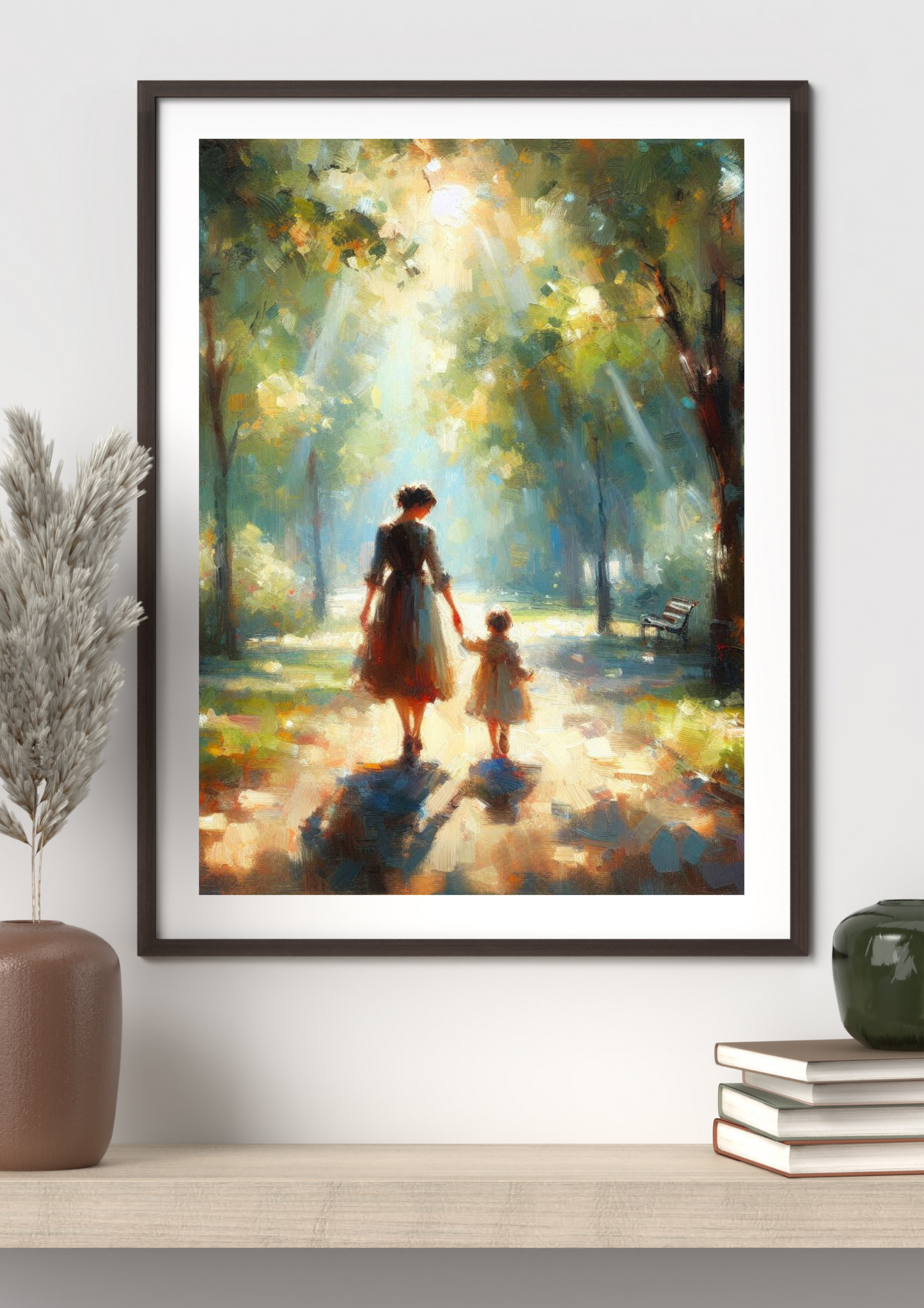 Sunlit Walk Mom-Daughter – A4 Framed Art