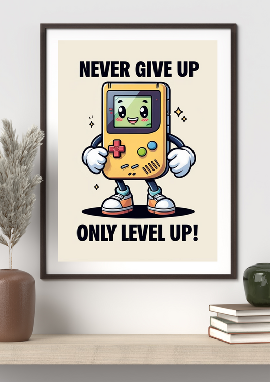“NEVER GIVE UP, ONLY LEVEL UP!” Retro Game Console Wall