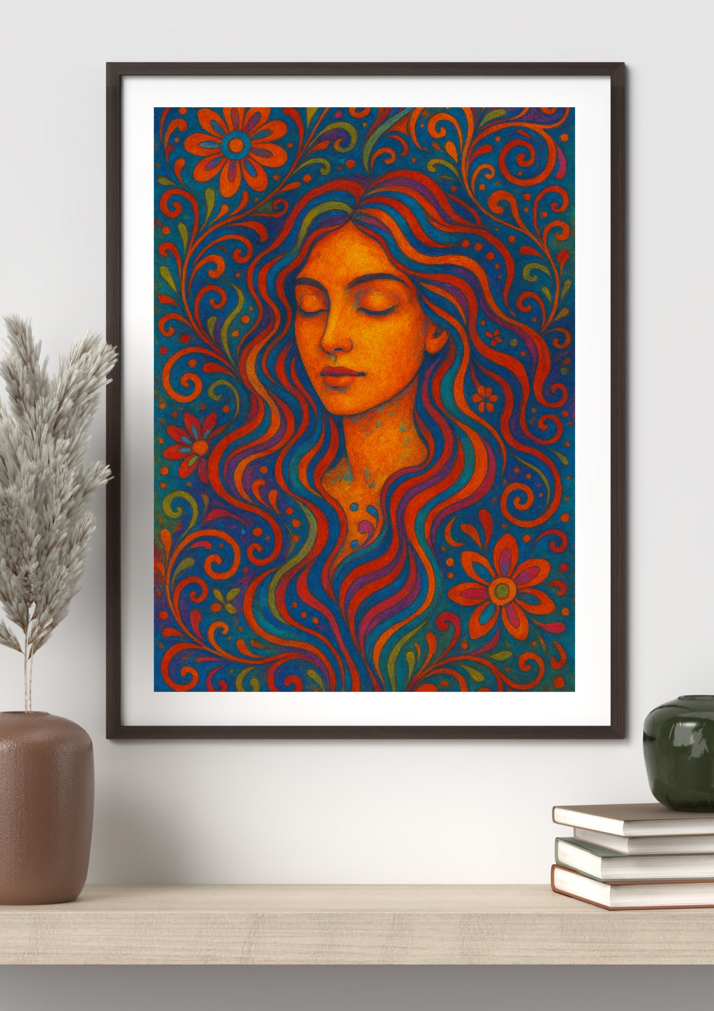“Tranquil Muse” Psychedelic Floral Portrait Wall Art
